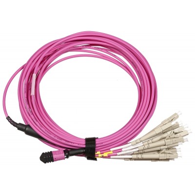 Сборка кабельная TopLan MPO-12LC, 12 волокон OM4, низкие потери, LSZH, 45 м, розовая
