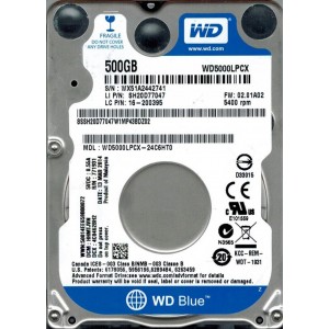 Жесткий диск HDD, 2.5", 500 Гб, SATA II, Western Digital, WD Blue, 8 Мб, 5400 rpm