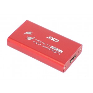 Бокс для SSD диска MSATA с выходом USB 3.0 алюминиевый, красный