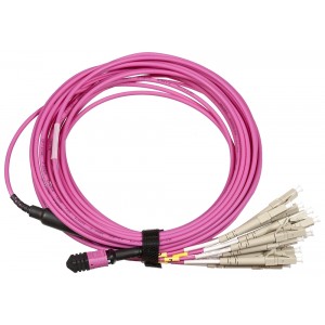 Сборка кабельная TopLan MPO-12LC, 12 волокон OM4, низкие потери, LSZH, 10 м, розовая