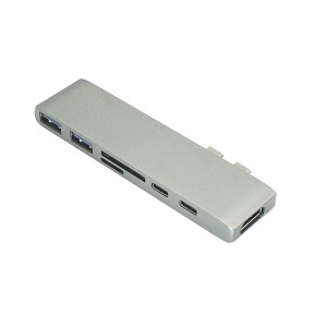 Адаптер сдвоенный Type C на HDMI, USB 3.0*2 + Type C* 2 + SD/TF для MacBook серый