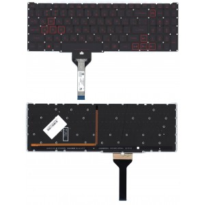 Клавиатура для ноутбука Acer Nitro 5 AN517-41 черная с подсветкой (узкий шлейф, красные буквы)
