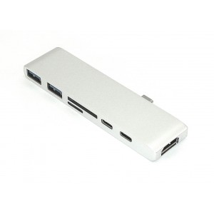 Адаптер Type C на HDMI, USB 3.0*2 + Type C* 2 + SD/TF для MacBook серебро