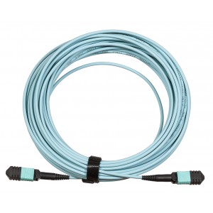 Сборка кабельная TopLan MPO-MPO, 12 волокон OM3, тип B (Key Up-Key Up), низкие потери, LSZH, 100 м, аква
