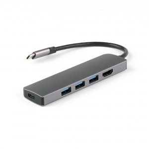 Мятая упаковка. USB-концентратор IQFuture IQ-C5 Type-C USB Hub 5 в 1, USB-C PD, 3 порта USB 3.0, HDMI, кабель Type-C 12 см