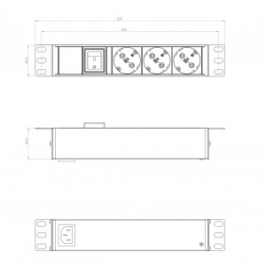 SHE10-4SH-IEC Блок розеток для 10'; шкафов, горизонтальный, 4 розетки Schuko, без кабеля питания, входной разъем IEC320 C14 10A, 250В, 254х44.4х44.4мм