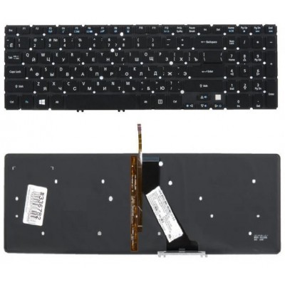 Клавиатура для ноутбука Acer Aspire V5-531, V5-551, V5-552, V5-571, V5-572, V7-581, V7-582, M3-581, M5-581 черная, без рамки, с подсветкой