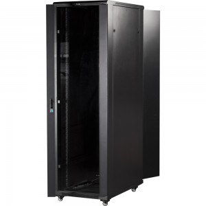 Шкаф серверный TopLAN 42U 800x1000, передняя и задняя дверь распашные перфорированные, ножки, черный TOP-MDX-R-42U80-100-PRPR-BK