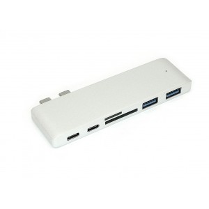 Адаптер сдвоенный Type C на USB 3.0*2 + Type C* 2 + SD/TF для MacBook серебристый