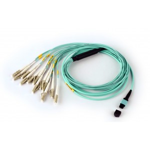 Сборка кабельная TopLan MPO-12LC, 12 волокон OM3, низкие потери, LSZH, 1 м, аква