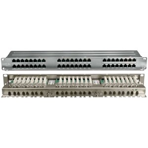 PPHD-19-48-8P8C-C5E-SH-110D Патч-панель высокой плотности 19", 1U, 48 портов RJ-45, полный экран, категория 5E, Dual IDC Hyperline