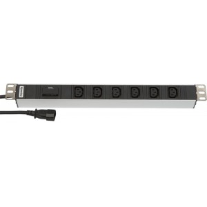 SHT19-6IEC-S-2.5IEC Блок розеток для 19'; шкафов, горизонтальный, 6 розеток IEC320 C13, выключатель с подсветкой, кабель питания 2.5м (3х1.0мм2) с вил