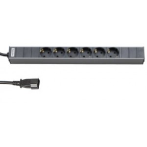 SHT19-6SH-B-2.5EU Блок розеток для 19" шкафов, горизонтальный, с автоматическим выключателем, 6 розеток Schuko (16A), кабель питания 2.5 м с вилкой Sc