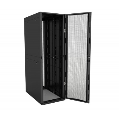 Шкаф 19" ЦОД 47U 600x1070, черный, передняя дверь перфорированная, задние двери распашные перфорированные