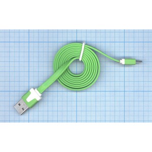 Плоский кабель Color USB-microUSB 1.0m USB-2.0 Green (Зеленый)