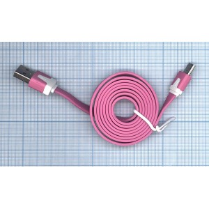 Плоский кабель Color USB-microUSB 1.0m USB-2.0 Pink (Розовый)