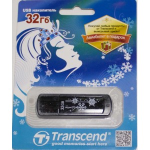 USB флеш-диск 32Гб TRANSCEND Jetflash 350, TS32GJF350, черный+снежинки