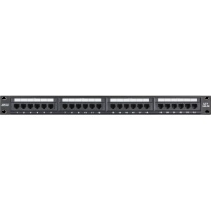 Коммутационная панель NETLAN 19, 1U, 24 порта, Кат.5e (Класс D), 100МГц, RJ45/8P8C, 110/KRONE, T568A/B, неэкранированная, черная