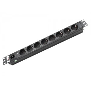 Блок розеток Rem-10 без шнура с инд., 8 Schuko, вход IEC 60320 C14, 10A, алюм., 19, черный
