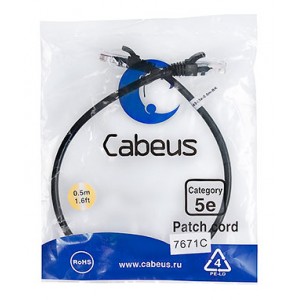 Cabeus PC-UTP-RJ45-Cat.5e-0.5m-BK Патч-корд U/UTP, категория 5е, 2xRJ45/8p8c, неэкранированный, черный, PVC, 0.5м